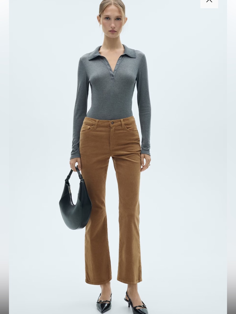 Mango Tan Light Brown Boho Sienna Flared Cropped Corduroy Mid Rise Pants Size 6